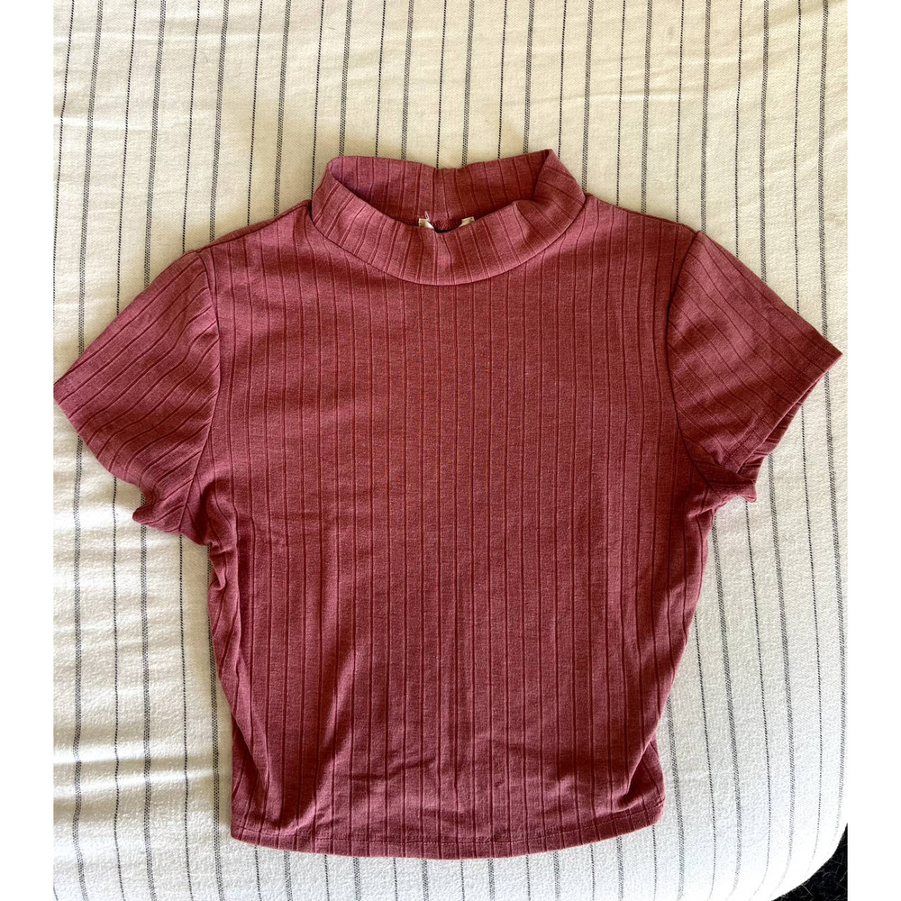 Pink Cropped High Neck Tee